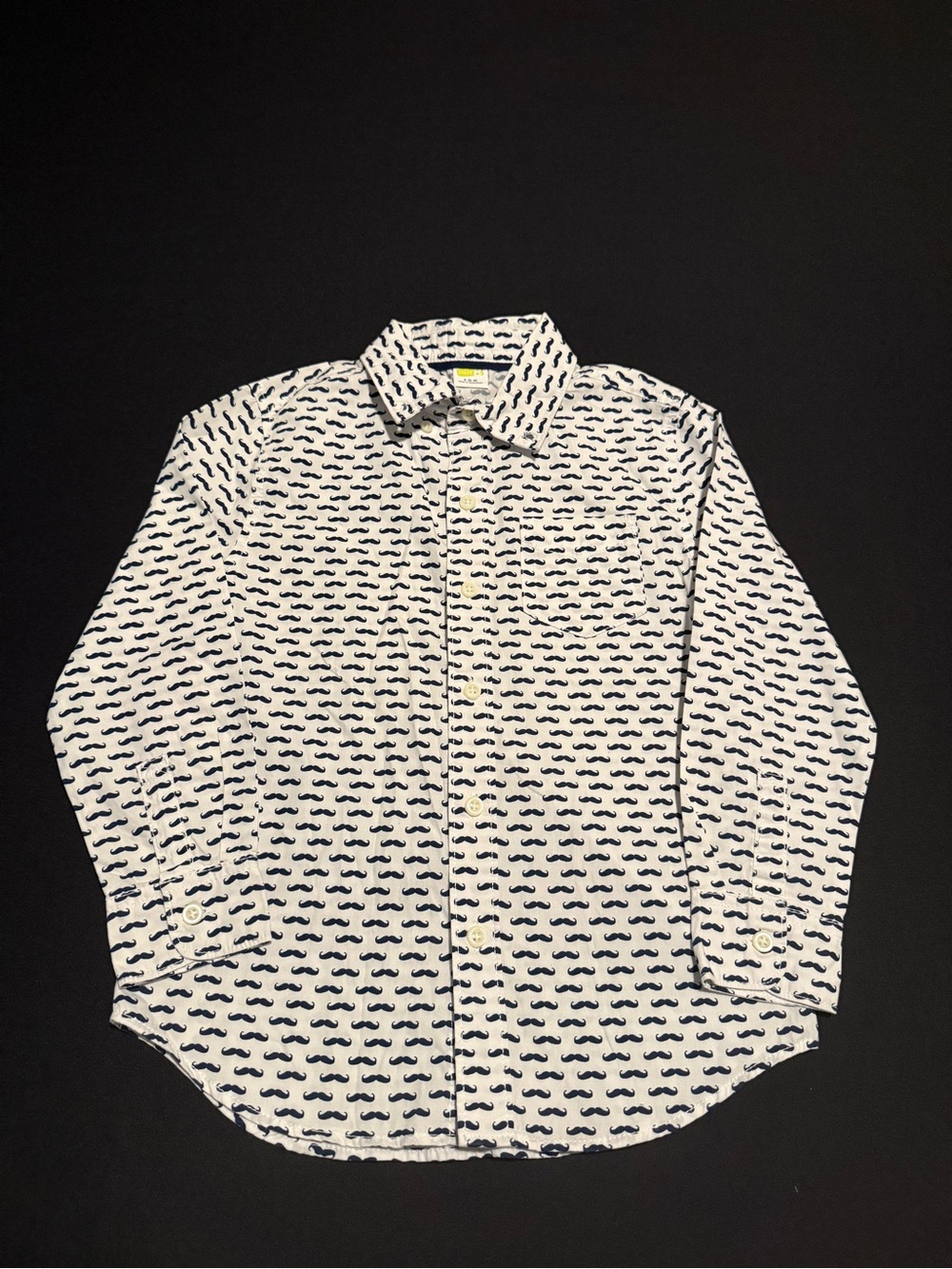 Crazy 8 White Button-Down Shirt with Navy Mustache Print, 5-6